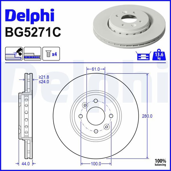 DELPHI BG5271C | Fren Diski (Çiftli Paket)-Boyalı, Deliksiz Ön Da