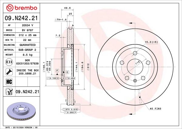 BREMBO 09.N242.21 | Ön Fren Diski 312×25 VW Passat | 2 Adet