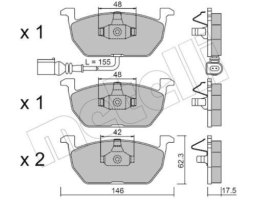 METELLİ 22-1028-0 | Ön Fren Balatası-Kablolu-(VW Golf 13-Audi A3 13-16 Seat Leon 13 -)