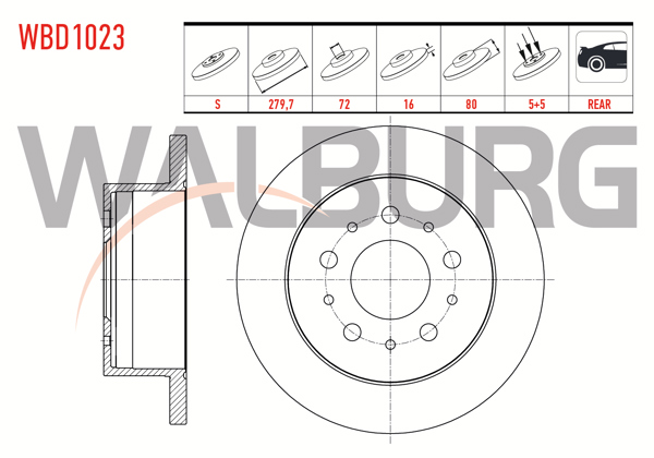 WALBURG WBD1023 | Fren Diski Arka Düz 5 Bjn 15 Jant 279,7X16x72x80 Fiat Ducato 2.3 Mjt 2006-2014 / Ducato 3.0 Mjt 2006-2014 / Peugeot Boxer III 2.2 HDI 2006-2014 / Citroen Jumper III 2.2 HDI 2006-2014 | 2 Adet