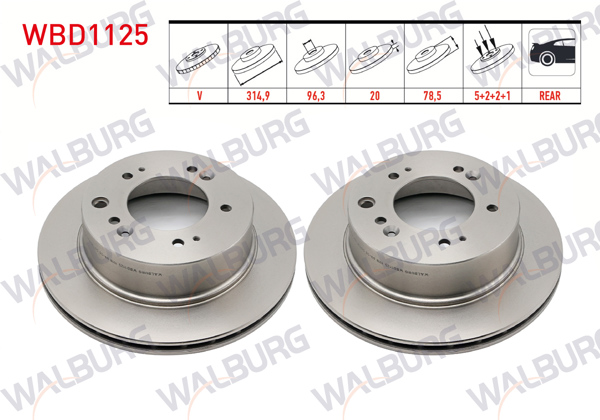 WALBURG WBD1125 | Fren Diski Arka Havalı 5 Bjn 315X20x96,2X78,5 Kia Sorento I (Jc) 2.5 CRDI 2002-2009 / Sorento I (Jc) 2.5 CRDI 2002-2009 | 2 Adet