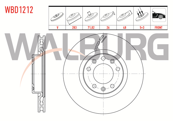 WALBURG WBD1212 | Fren Diski Ön Havalı 5 Bjn 283X26x71,02X48 308 II 1.6 HDI 16 Jant 2014-/ 308 II 2.0 HDI 2014-/ 308 II 1.2 Thp 2014-/ 308 II 1.6 2014-| 2 Adet
