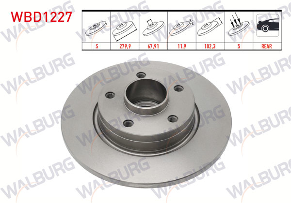 WALBURG WBD1227 | Fren Diski Arka Düz 5 Bjn 280X12x67,92X102,2 Porya Rulmanlı ABS'li Renault Traffic II 1.9 DCI-2.0 DCI 2001-2014 / Opel Vivaro (J7) 1.9 Dtı 2002-2014 / Vivaro (X83) 2.0 CDTI 2015-| 2 Adet