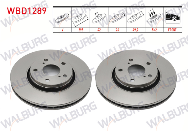 WALBURG WBD1289 | Fren Diski Ön Havalı 5 Bjn 295X26x62x49,2 Toyota Avensıs 2.0 D-4D 2009-/ Avensis 1.8İ 2009-/ Avensis 1.6İ 2009-| 2 Adet