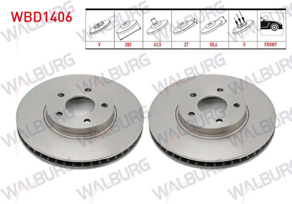 WALBURG WBD1406 | Fren Diski Ön Havalı 5 Bjn 282X27x63,5X50,4 Ford Focus IV 1.5 Ecoboost 2018-/ Focus IV 1.5 Ti-Vct 2018-| 2 Adet