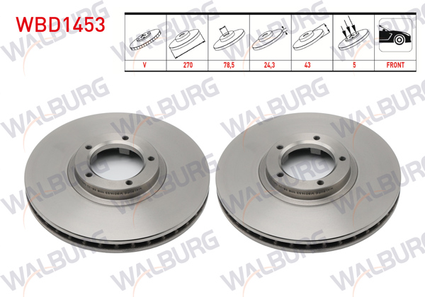 WALBURG WBD1453 | Fren Diski Ön Havalı 5 Bjn 270X24,3X78,5X43 Ford Transit (T15) 2.5 TD-2.5 Dı 1994-2000 | 2 Adet