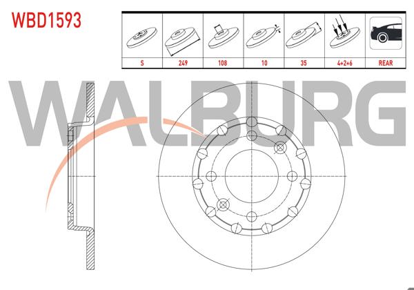 WALBURG WBD1593 | Fren Diski Arka Düz 4 Bjn 249X10x108x35 Opel Corsa F 1.2-1.5 D 2019-/ Peugeot 2008 1.5 Bluehdı 2018-/ 208 1.5 Bluehdı 2018-/ Ds Automobıles Ds3 Crossback 1.5 Bluehdı 2019-| 2 Adet