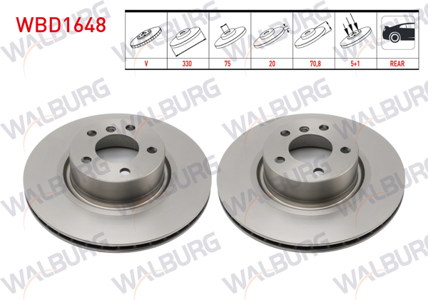 WALBURG WBD1648 | Fren Diski Arka Havalı 5 Bjn 330X20x75x70,8 BMW X3 (F25) 2010-2017 / X4 (F26) 2014-2018 | 2 Adet
