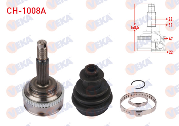 VEKA CH-1008A | Aks Kafası Sol-Sağ On Dıs ABS li 47 Dıs Uzunluk 148,5mm Chevrolet Aveo (T250) 1.2 16V Doch M-T 2006-2011