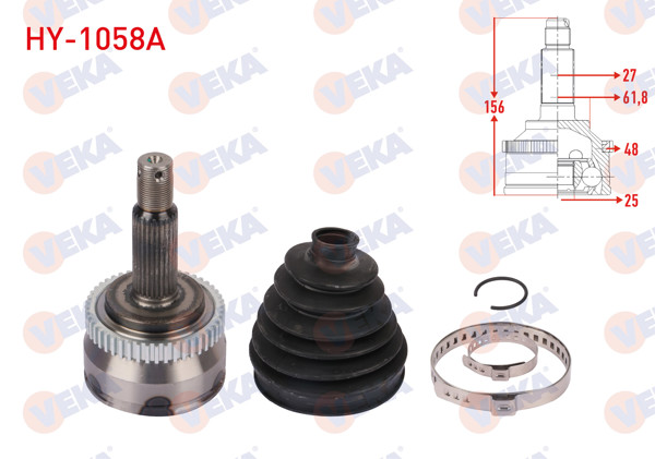 VEKA HY-1058A | Aks Kafası Sol-Sağ On Dıs ABS li 48 Dıs Uzunluk 156mm Hyundai Tucson (Jm) 2.0 CRDI A-T 2004-2010
