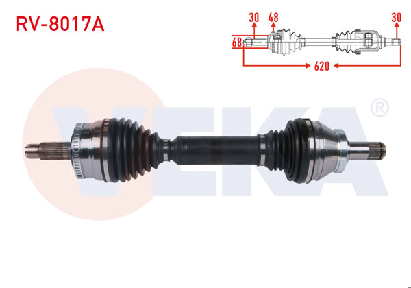 VEKA RV-8017A | Komple Aks Sol Ön ABS li 48 Dıs Uzunluk 620mm Land Rover Range Rover III 3.0 TD-3.6 TD-4.4 A-T 2002-2012