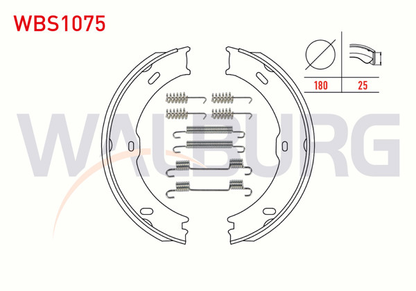 WALBURG WBS1075 | Fren Pabuç Balata Arka Aksesuarlı Mercedes Sprinter 3,5T (906) 315 CDI 180X25 mm 2006-2009 / Sprinter 5T (906) 515 CDI 2006-2009 / Crafter 30-35 (2E) 2.5 TDI 2006-2016 / Crafter 50 (2E) 2.5 TDI 2006-2016