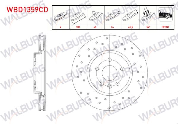 WALBURG WBD1359CD | Fren Diski Ön Havalı Kaplamalı Performans Delikli 5 Bjn 315X28x64x47 Honda Cr-V IV 2.0 Awd 2012-2014 / Cr-V IV 1.6İ Dtec 2012-2014 | 2 Adet
