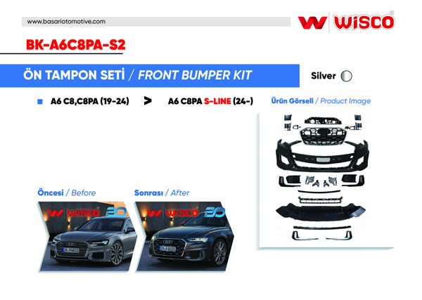 WISCO BK-A6C8PA-S2 | Tampon Seti On Oem Sılver Audi A6 C8 S-Line 19-24 (19-24 Arası A6 Sedan İçin Uyumludur)