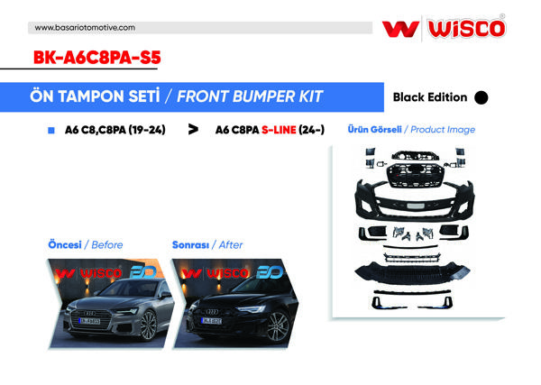 WISCO BK-A6C8PA-S5 | Tampon Seti On Black Edıtıon Audi A6 C8 S-Line 19-24 (19-24 Arası A6 Sedan İçin Uyumludur)