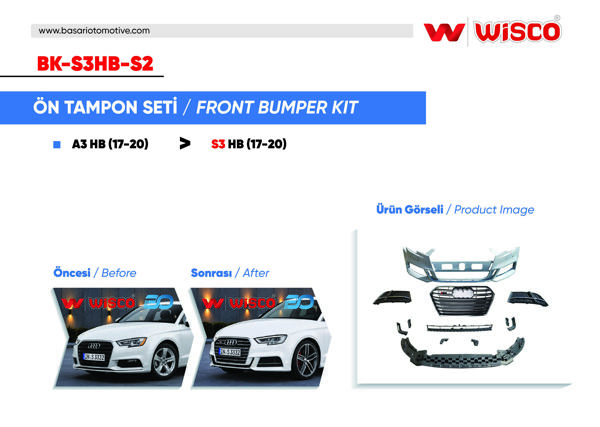 WISCO BK-S3HB-S2 | Tampon Seti On Audi A3 S3 17-20 (17-20 Arası A3 Hb İçin Uyumludur)