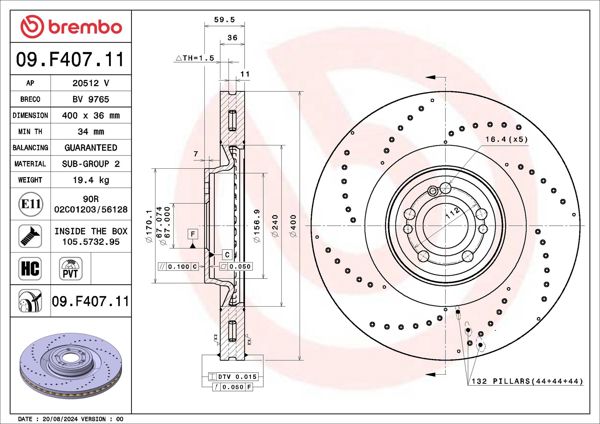 BREMBO 09.F407.11 | Fren Diski Ön Mercedes V167 C167 X167 | 2 Adet